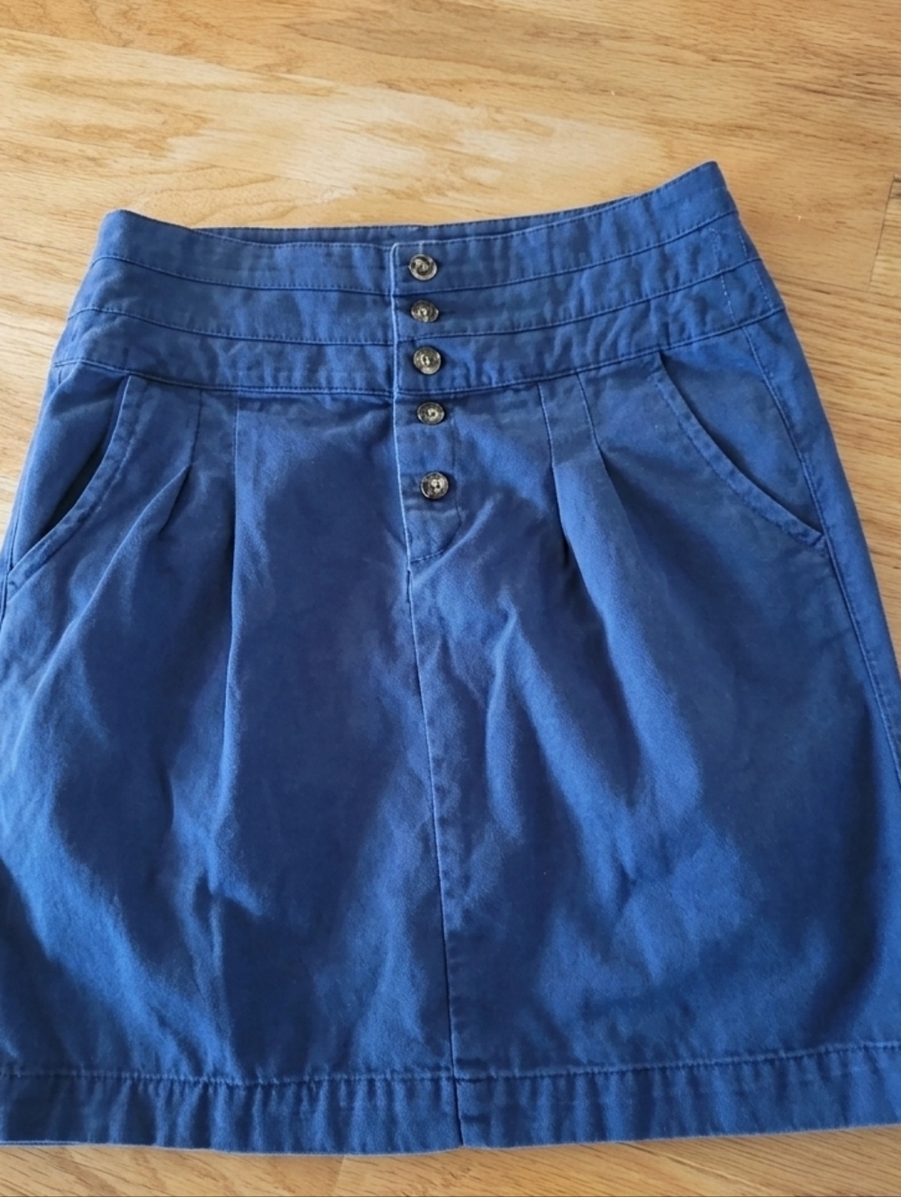 Zara Navy Blue High-Waist Button A-Line Skirt